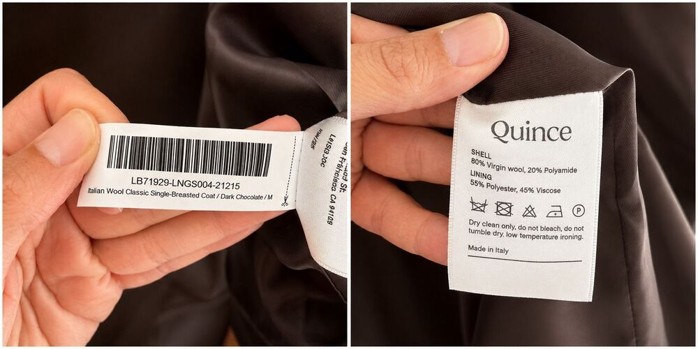 Quince Italian Wool Classic Coat Womens M Dark Chocolate Brown Made in Italy - Picture 7 of 7